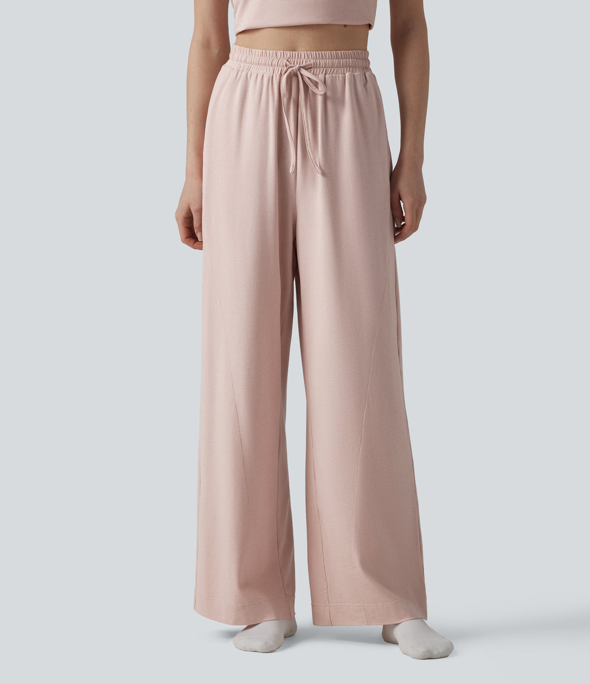 High Waisted Drawstring Baggy Lounge Trousers with Pockets — Shell — view 1