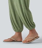 Crisscross Backless Sleeveless Built-in Bra Heathered Casual Jumpsuit with Pockets — Light Green Floral Yarn — view 7