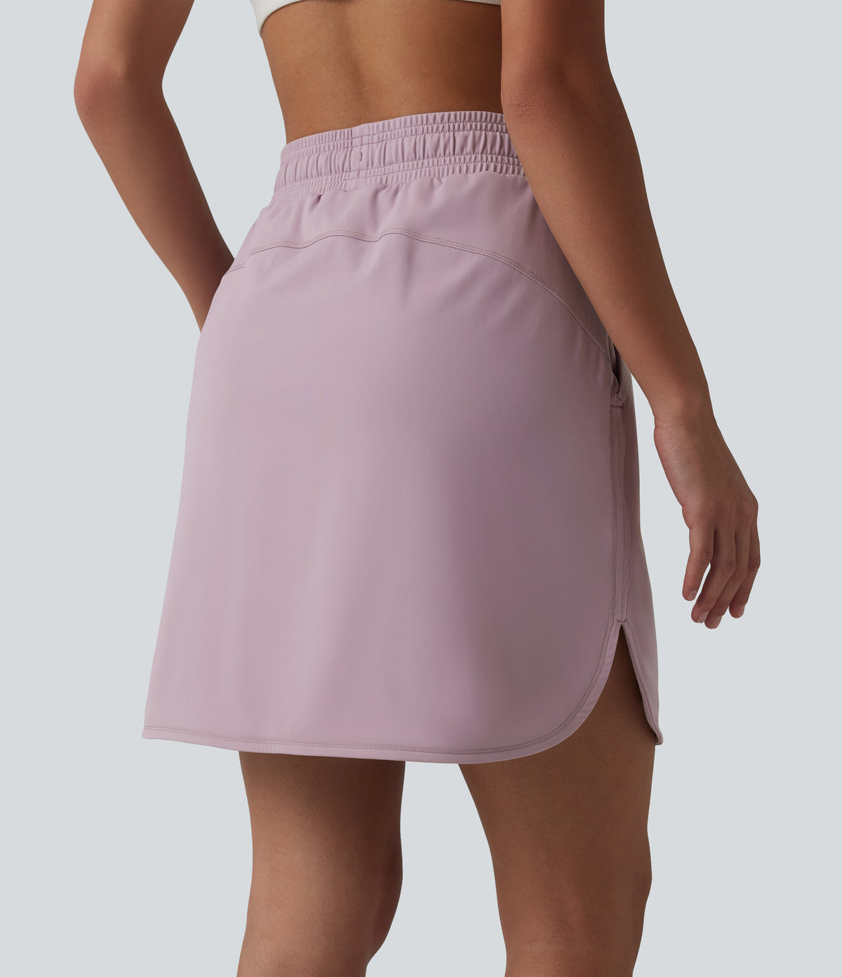 Airy Mid Rise Drawstring Curved Hem 2-in-1 InstantCool Workout Skirt with Pockets — Pink Purple — view 2