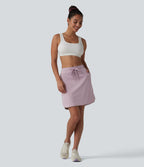 Airy Mid Rise Drawstring Curved Hem 2-in-1 InstantCool Workout Skirt with Pockets — Pink Purple — view 7