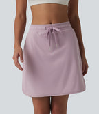 Airy Mid Rise Drawstring Curved Hem 2-in-1 InstantCool Workout Skirt with Pockets — Pink Purple — view 1