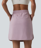 Airy Mid Rise Drawstring Curved Hem 2-in-1 InstantCool Workout Skirt with Pockets — Pink Purple — view 5