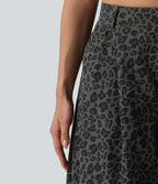Mid Rise Leopard Print Casual Barrel Leg Trousers with Pockets — Granite Panther — view 4