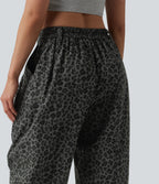 Mid Rise Leopard Print Casual Barrel Leg Trousers with Pockets — Granite Panther — view 6