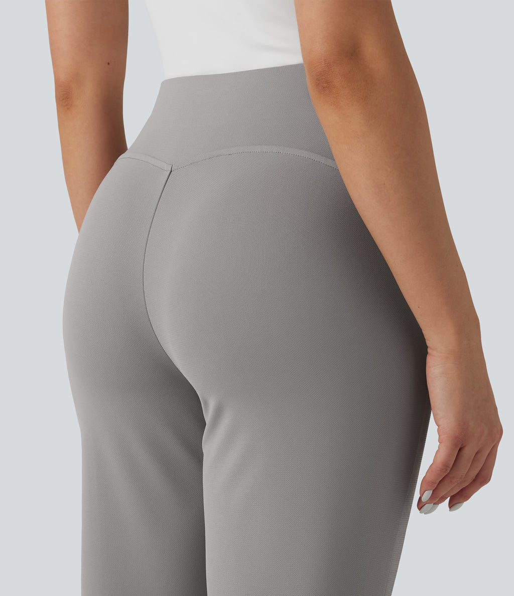High Waisted Straight Leg Cropped Work Trousers with Pockets — Paloma — view 4