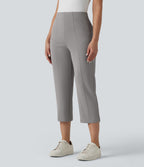 High Waisted Straight Leg Cropped Work Trousers with Pockets — Paloma — view 3