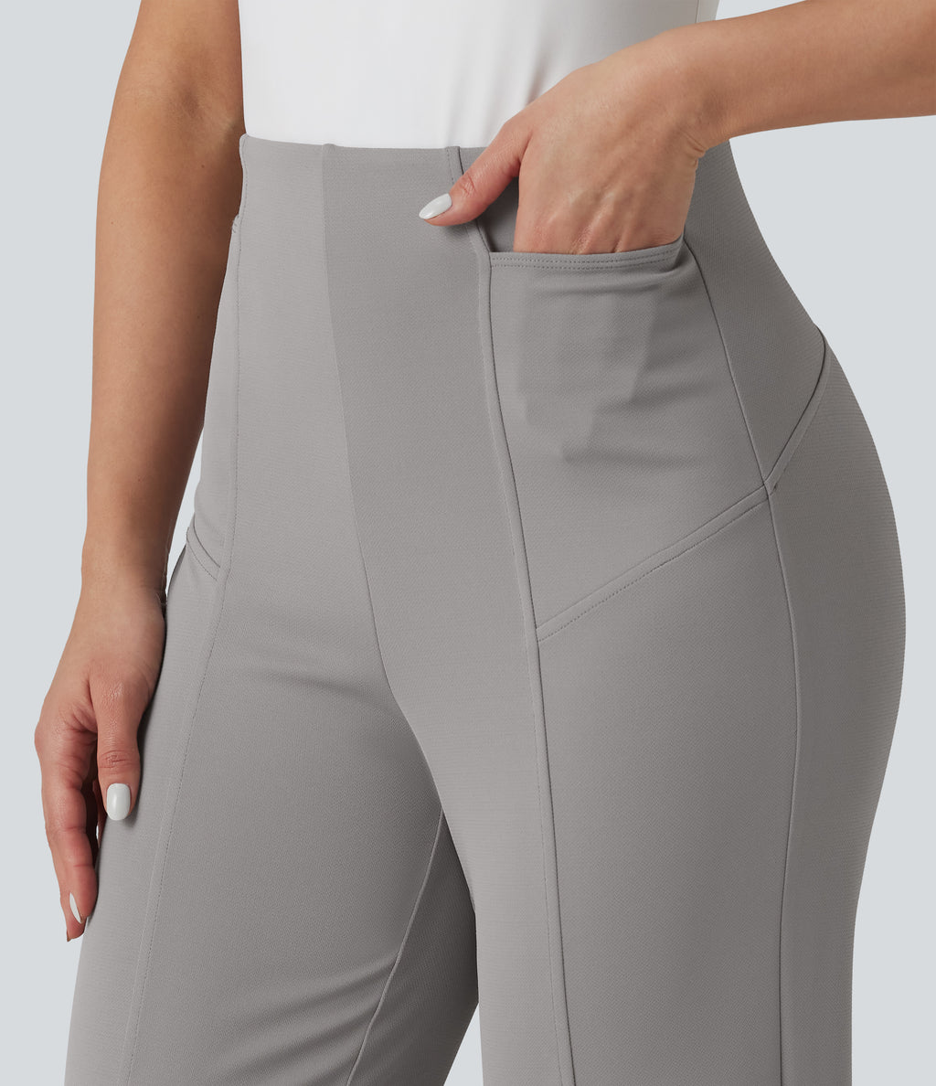 High Waisted Straight Leg Cropped Work Trousers with Pockets — Paloma — view 5