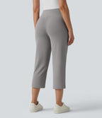 High Waisted Straight Leg Cropped Work Trousers with Pockets — Paloma — view 2