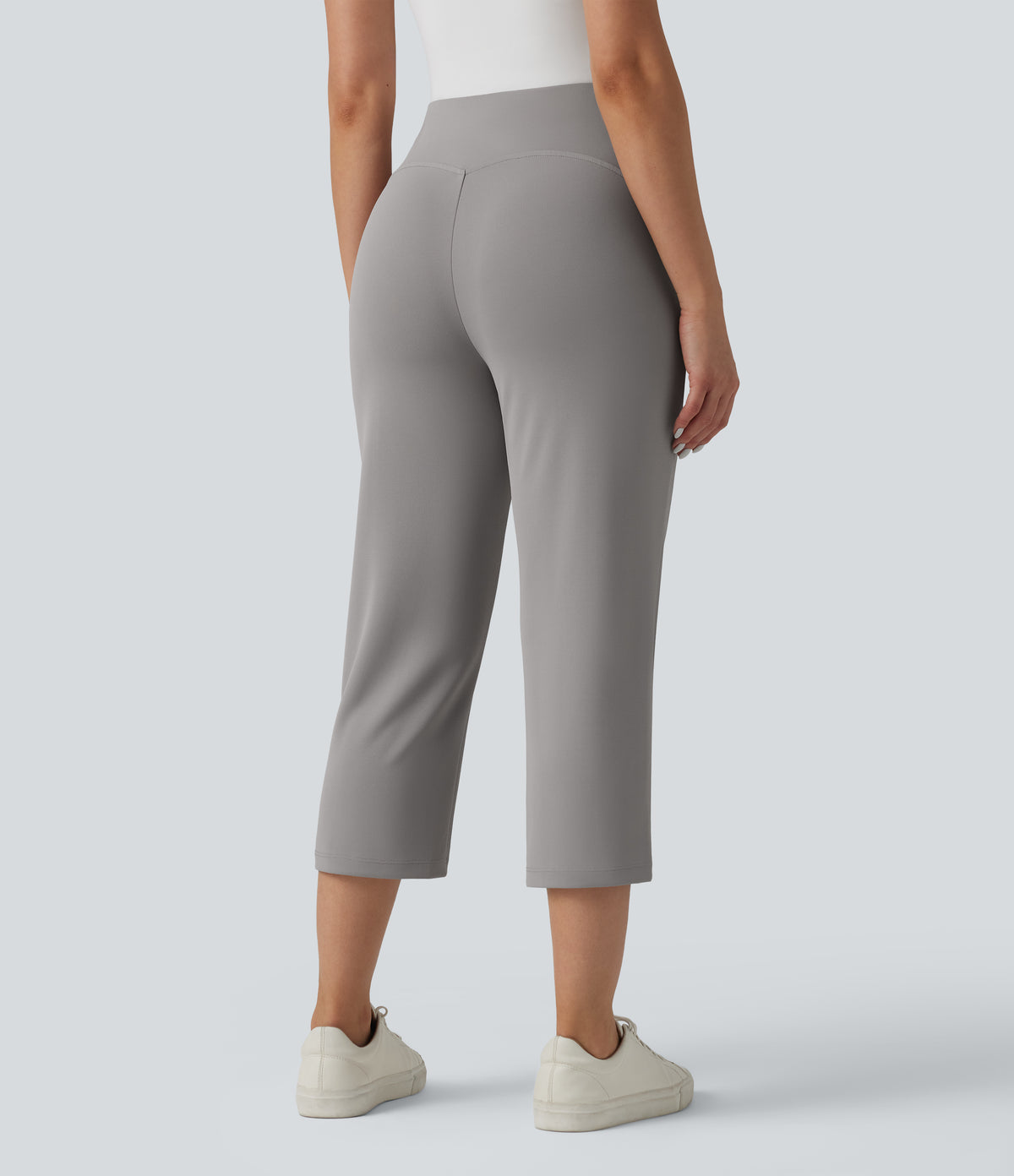 High Waisted Straight Leg Cropped Work Trousers with Pockets — Paloma — view 2