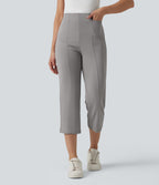 High Waisted Straight Leg Cropped Work Trousers with Pockets — Paloma — view 1
