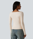HeatCore Asymmetrical Neck Long Sleeve Slim Casual Warming Top — Whitecap Gray — view 3