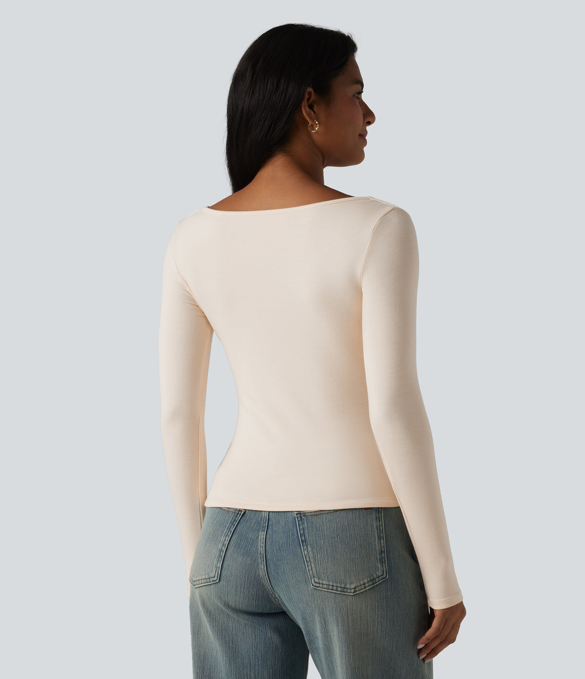 HeatCore Asymmetrical Neck Long Sleeve Slim Casual Warming Top — Whitecap Gray — view 3