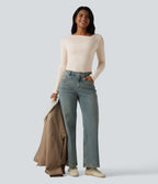HeatCore Asymmetrical Neck Long Sleeve Slim Casual Warming Top — Whitecap Gray — view 6