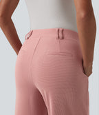 High Waisted Straight Leg Waffle Work Trousers with Pockets — Rose Tan — view 5