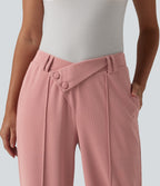 High Waisted Straight Leg Waffle Work Trousers with Pockets — Rose Tan — view 6