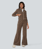 Long Sleeve Velvet Lounge Jacket with Pockets — Cocoa Brown — view 5