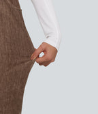 High Waisted Drawstring Velvet Flare Lounge Trousers with Pockets — Cocoa Brown — view 5