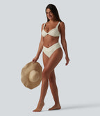 Mid Rise Crossover Jacquard Bikini Bottom Swimsuit — Bone White — view 5