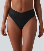 Mid Rise Crossover Jacquard Bikini Bottom Swimsuit — Black — view 6
