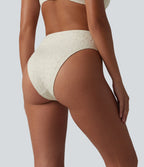 Mid Rise Crossover Jacquard Bikini Bottom Swimsuit — Bone White — view 2