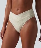 Mid Rise Crossover Jacquard Bikini Bottom Swimsuit — Bone White — view 1