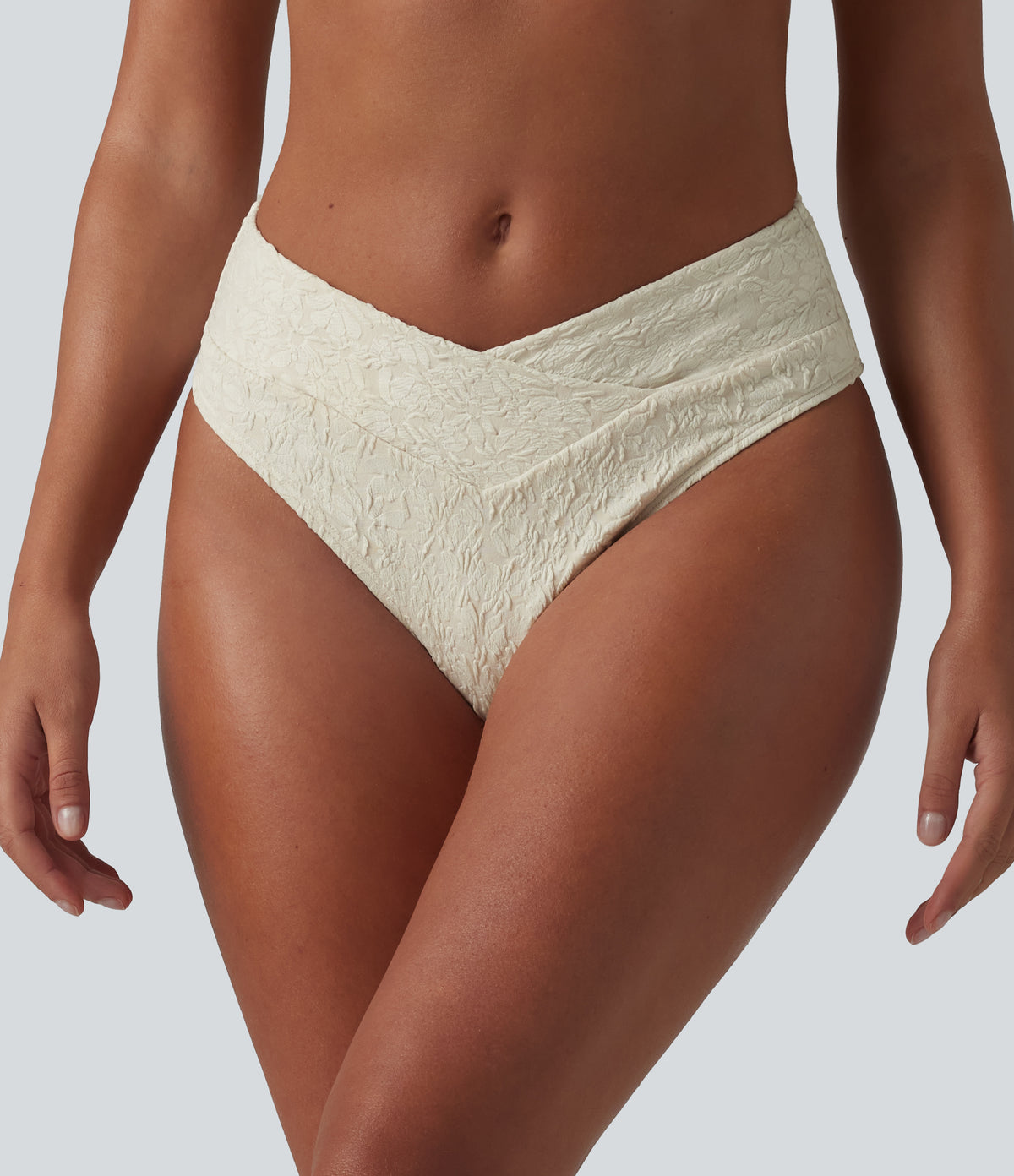 Mid Rise Crossover Jacquard Bikini Bottom Swimsuit — Bone White — view 4