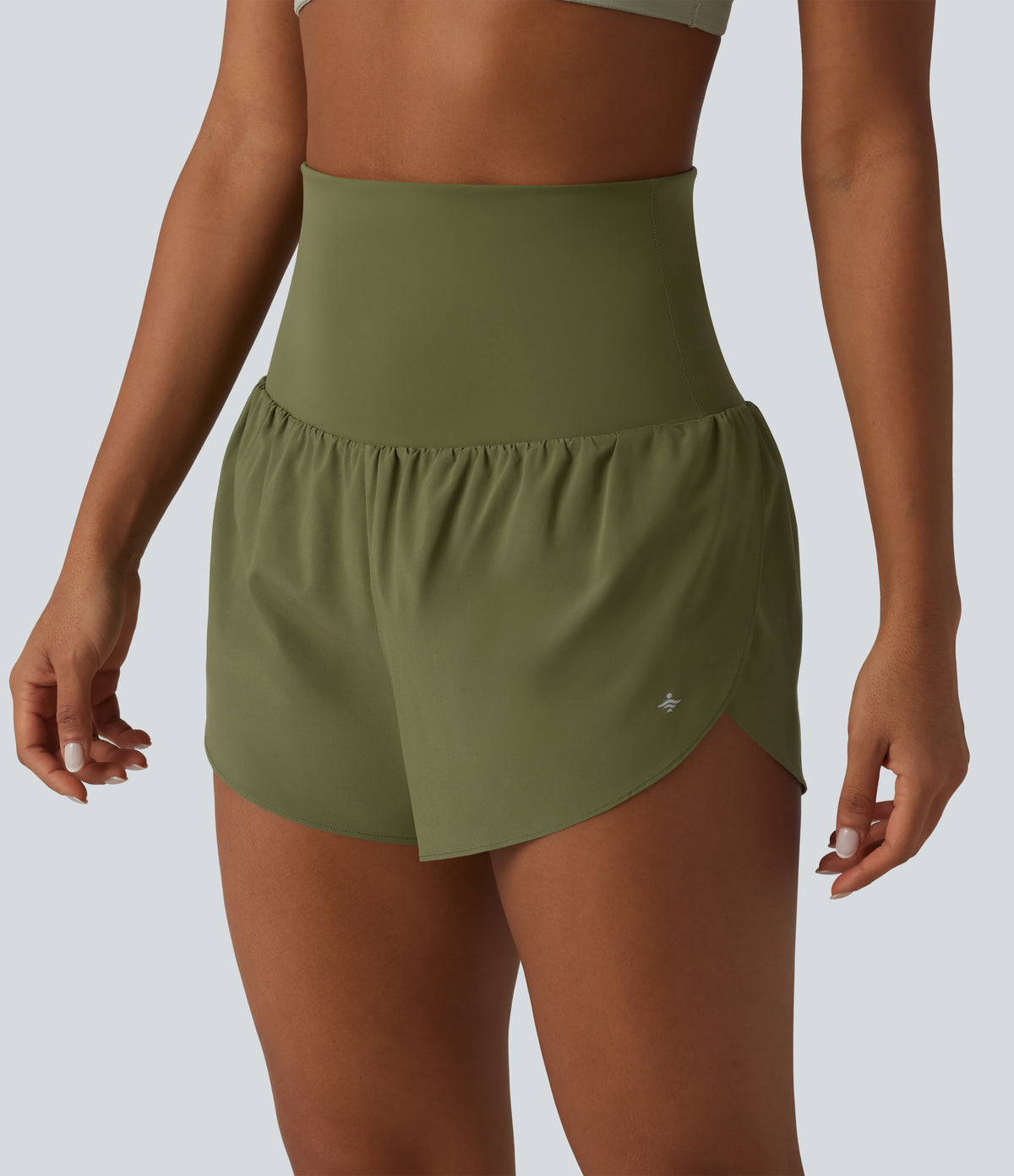 Foldover Super High Waisted Crossover Hem 2-in-1 Quick Dry Workout Shorts with Pockets — Sphagnum — view 6