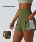Foldover Super High Waisted Crossover Hem 2-in-1 Quick Dry Workout Shorts with Pockets — Sphagnum — view 1