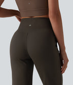 Crossover High Waisted Yoga Bootcut Trousers with Pockets — Hemp Rope Brown — view 5