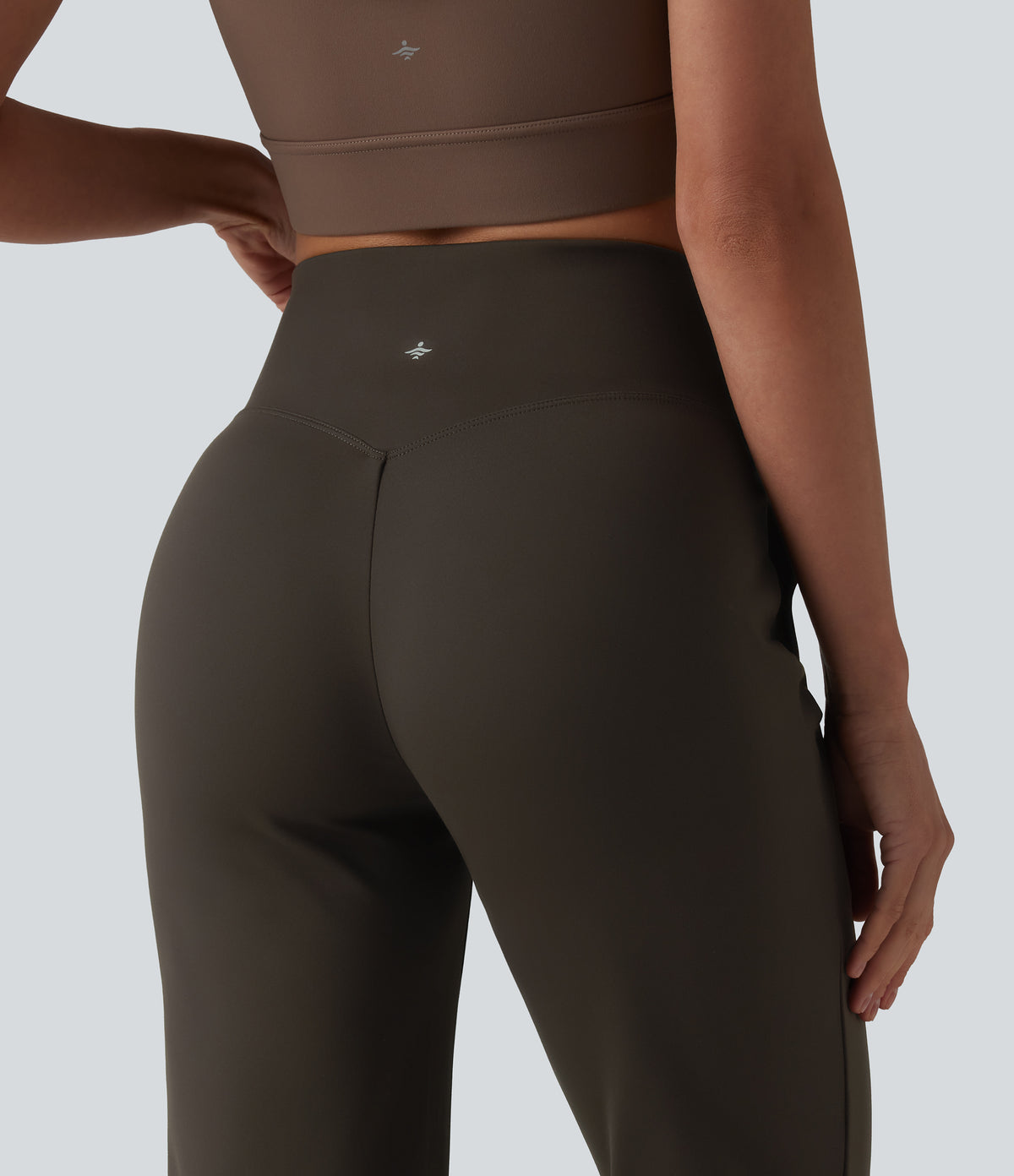 Crossover High Waisted Yoga Bootcut Trousers with Pockets — Hemp Rope Brown — view 5