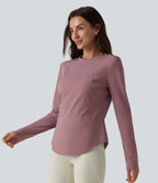 Round Neck Long Sleeve Curved Hem Eyelet InstantCool Quick Dry Running Sports Top-UPF50+ — Nostalgia Rose — view 3