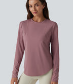Round Neck Long Sleeve Curved Hem Eyelet InstantCool Quick Dry Running Sports Top-UPF50+ — Nostalgia Rose — view 4