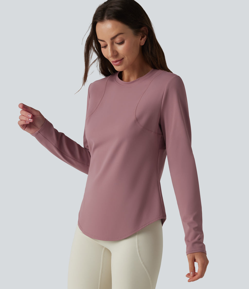Round Neck Long Sleeve Curved Hem Eyelet InstantCool Quick Dry Running Sports Top-UPF50+ — Nostalgia Rose — view 6