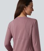 Round Neck Long Sleeve Curved Hem Eyelet InstantCool Quick Dry Running Sports Top-UPF50+ — Nostalgia Rose — view 5