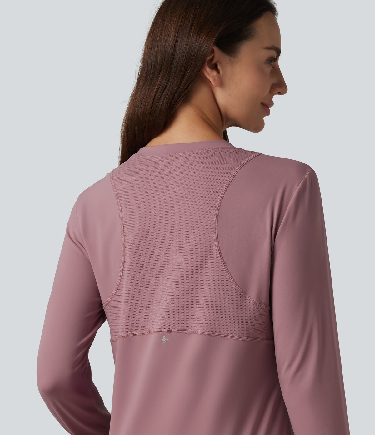 Round Neck Long Sleeve Curved Hem Eyelet InstantCool Quick Dry Running Sports Top-UPF50+ — Nostalgia Rose — view 5