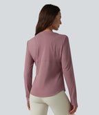 Round Neck Long Sleeve Curved Hem Eyelet InstantCool Quick Dry Running Sports Top-UPF50+ — Nostalgia Rose — view 2