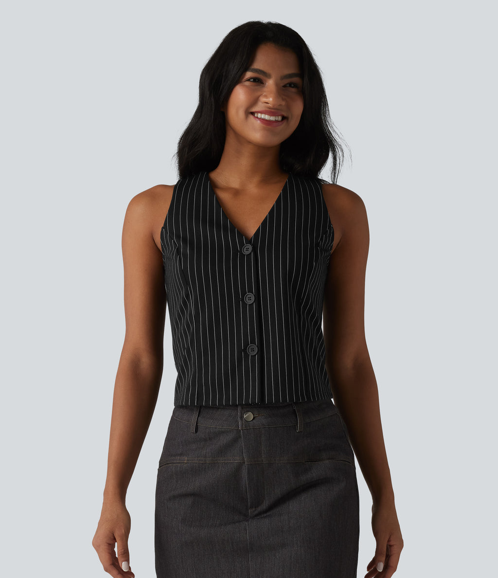 V Neck Stripe InstantCool Work Vest — Black White Pinstripe — view 3