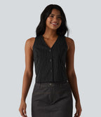 V Neck Stripe InstantCool Work Vest — Black White Pinstripe — view 3