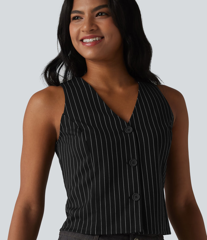 V Neck Stripe InstantCool Work Vest — Black White Pinstripe — view 1