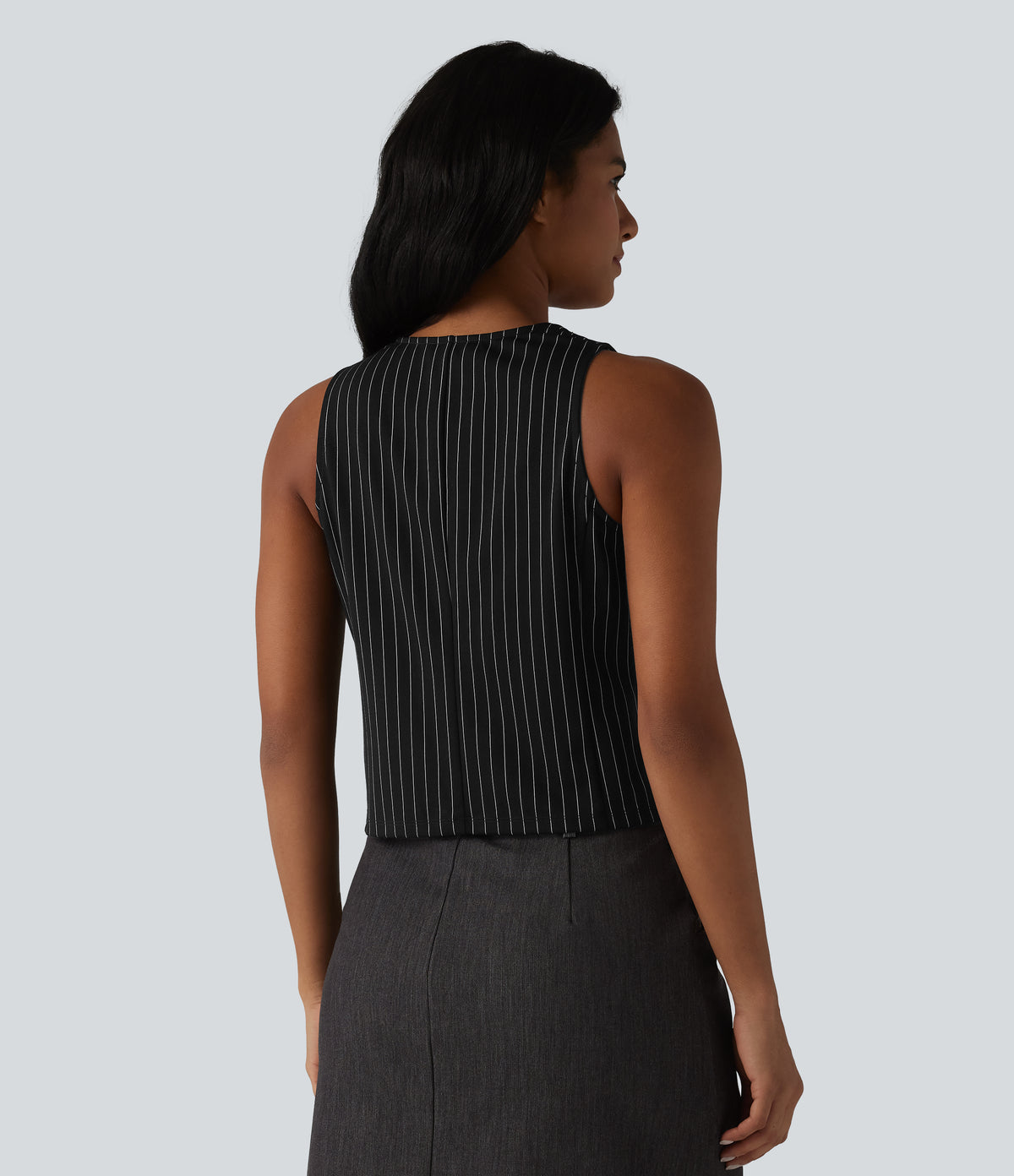 V Neck Stripe InstantCool Work Vest — Black White Pinstripe — view 2