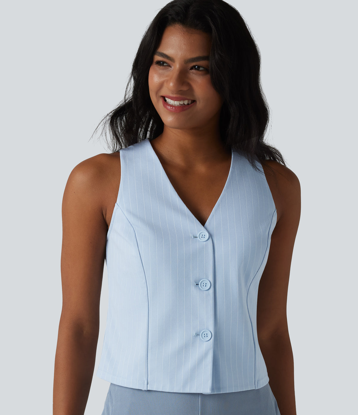 V Neck Stripe InstantCool Work Vest — Cloudline Blue Stripe — view 8