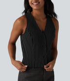 V Neck Stripe InstantCool Work Vest — Black White Pinstripe — view 5