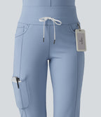 Airy Mid Rise Drawstring InstantCool Casual Cargo Scrub Joggers with Pockets — Light Grey Blue — view 4