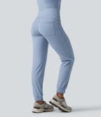 Airy Mid Rise Drawstring InstantCool Casual Cargo Scrub Joggers with Pockets — Light Grey Blue — view 2