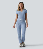 Airy Mid Rise Drawstring InstantCool Casual Cargo Scrub Joggers with Pockets — Light Grey Blue — view 6