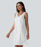 U Neck Sleeveless Embroidery Mini Dress — White — view 3