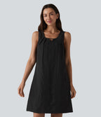 U Neck Sleeveless Embroidery Mini Dress — Black — view 8