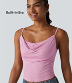 Ribbed Knit Cowl Neck Adjustable Straps Built-in Bra Casual Tank Top — Sweet Lilac — view 4