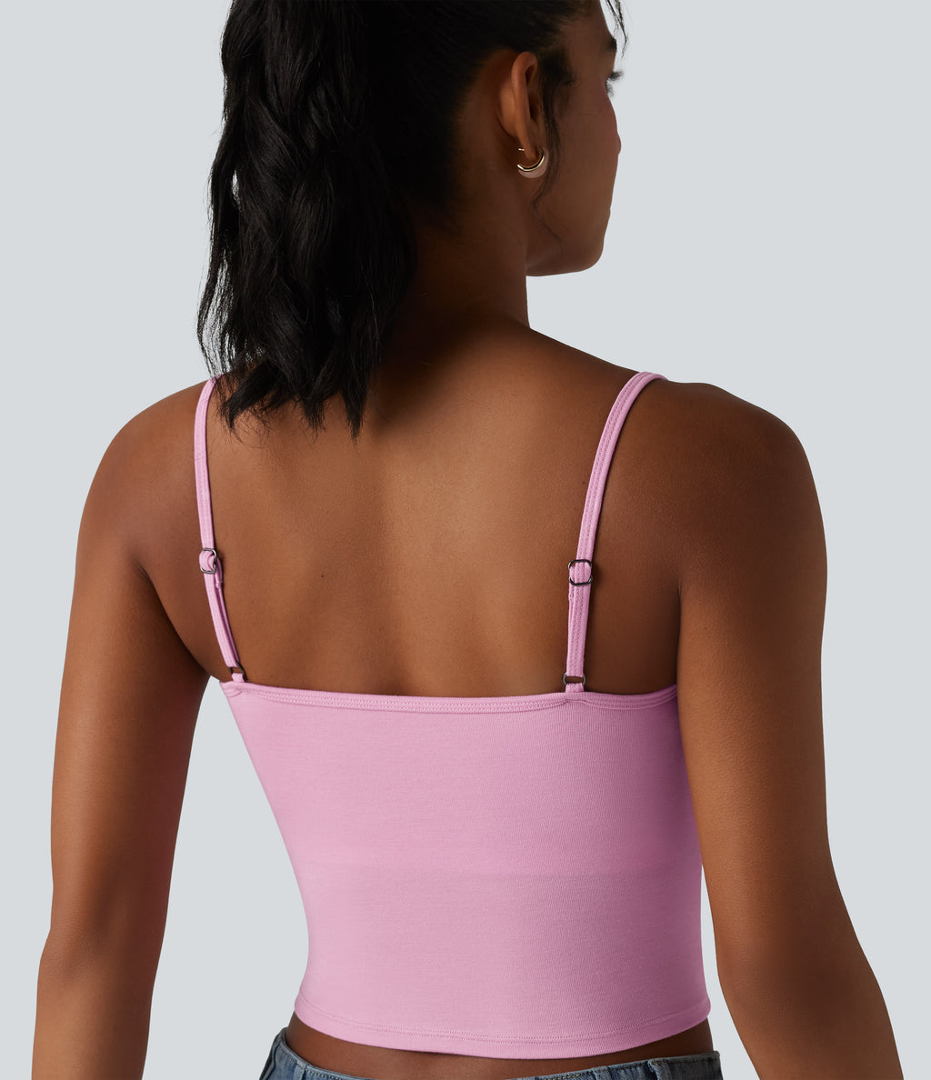 Ribbed Knit Cowl Neck Adjustable Straps Built-in Bra Casual Tank Top — Sweet Lilac — view 6