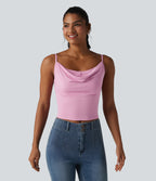 Ribbed Knit Cowl Neck Adjustable Straps Built-in Bra Casual Tank Top — Sweet Lilac — view 1